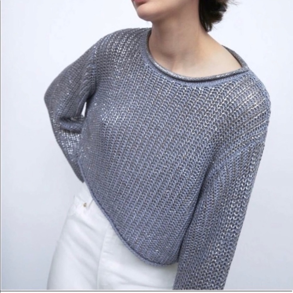 Zara Cropped Knit Metallic Sweater